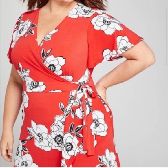 Lane Bryant Floral Faux Wrap Maxi Dress Red & White Size 22/24 - Picture 2 of 10